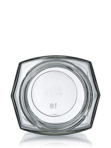 9 oz clear glass hex-shaped oval jar with 63TW neck finish