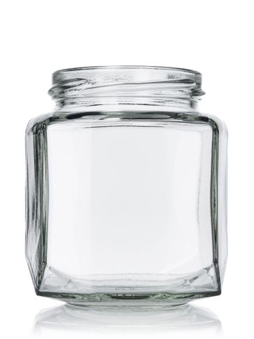 9 oz clear glass hex-shaped oval jar with 63TW neck finish