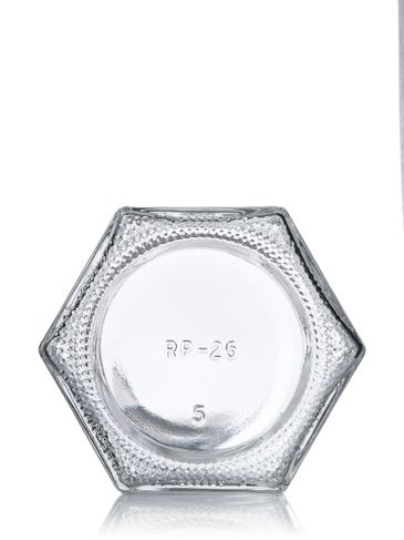 4 oz clear glass hex-shaped jar with 58TW neck finish