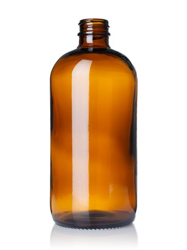 16 oz amber glass boston round bottle with 28-400 neck finish