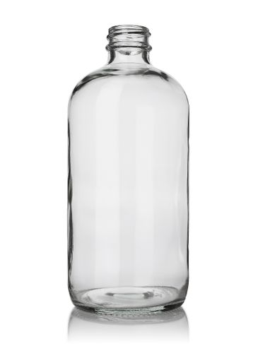 16 oz clear glass boston round bottle with 28-400 neck finish