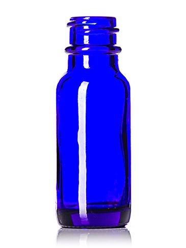 0.5 oz cobalt blue glass boston round bottle with 18-400 neck finish