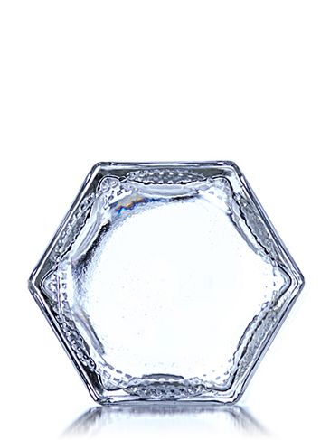 1.5 oz clear glass hex-shaped jar with 43TW neck finish