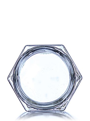 1.5 oz clear glass hex-shaped jar with 43TW neck finish