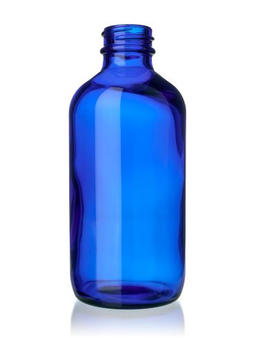 8 oz cobalt blue glass boston round bottle with 28-400 neck finish