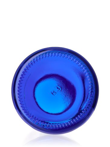 8 oz cobalt blue glass boston round bottle with 28-400 neck finish