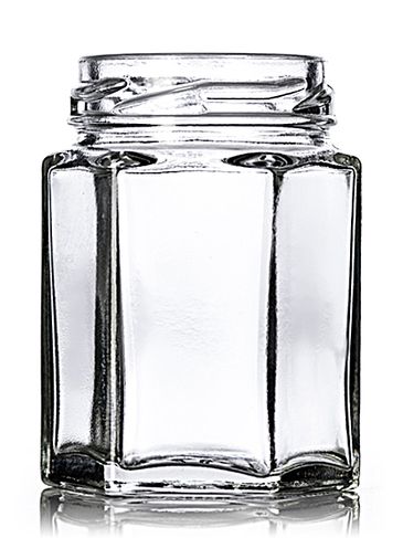 55 mL clear glass hex-shaped jar with 43TW neck finish