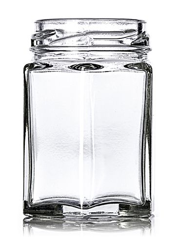 55 mL clear glass hex-shaped jar with 43TW neck finish