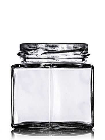 4 oz clear glass hex-shaped jar with 58TW neck finish