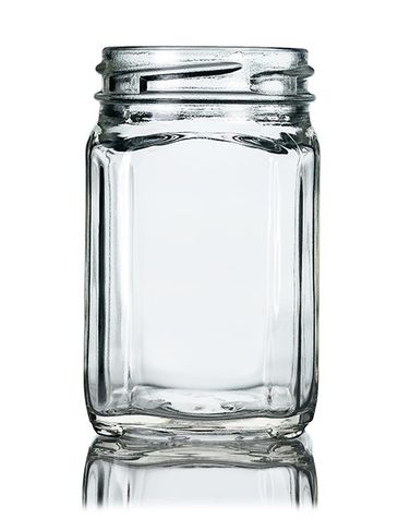 6 oz clear glass square victorian jar with 58TW neck finish