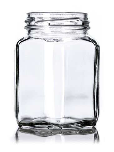 6 oz clear glass square victorian jar with 58TW neck finish