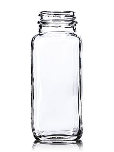 8 oz clear glass french square bottle with 43-400 neck finish