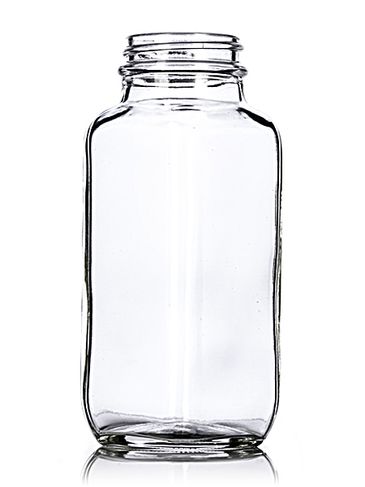 8 oz clear glass french square bottle with 43-400 neck finish
