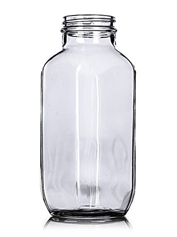 16 oz clear glass french square bottle with 48-400 neck finish