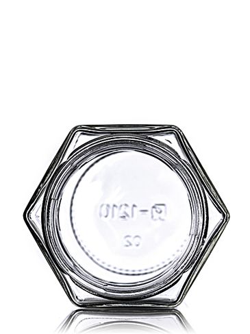 9 oz clear glass hex-shaped jar with 63TW neck finish