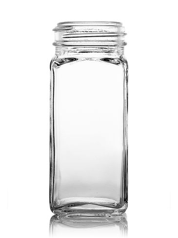4 oz clear glass square spice bottle with 43-485 neck finish
