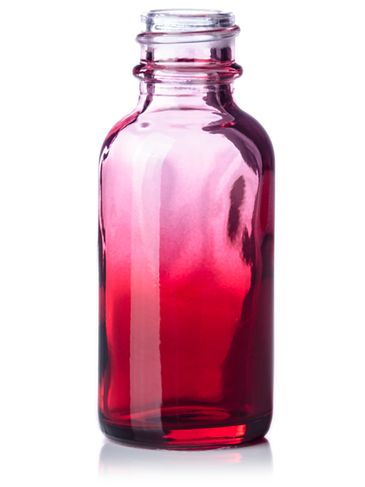 1 oz red-shaded clear glass boston round bottle with 20-400 neck finish