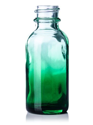 1 oz green-shaded clear glass boston round bottle with 20-400 neck finish