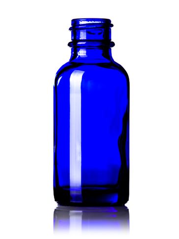 1 oz cobalt blue glass boston round bottle with 20-400 neck finish