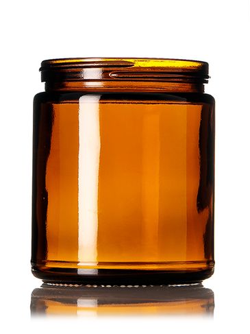 9 oz amber glass straight-sided round jar with 70-400 neck finish