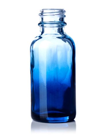 1 oz blue-shaded clear glass boston round bottle with 20-400 neck finish