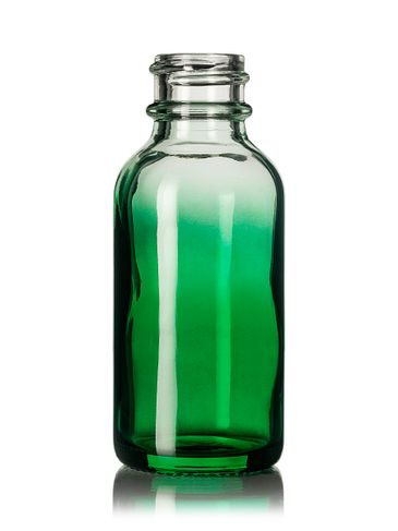 1 oz green-shaded clear glass boston round bottle with 20-400 neck finish