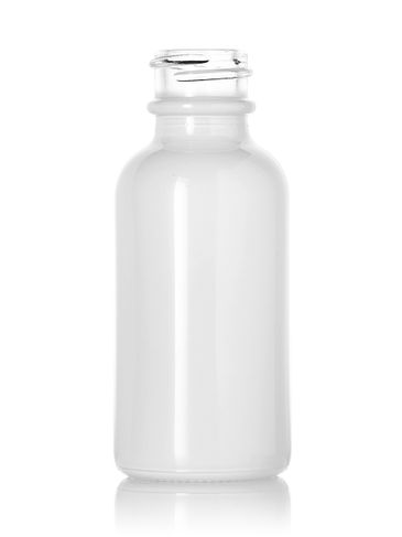 1 oz glossy white-colored clear glass boston round bottle with 20-400 neck finish