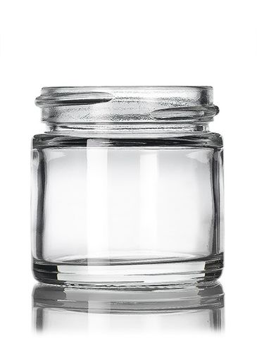 1 oz clear glass straight-sided round jar with 43-400 neck finish