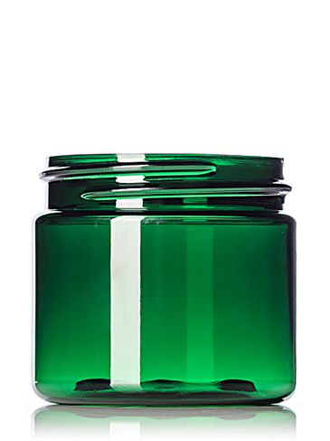 2 oz green PET plastic single wall jar with 48-400 neck finish
