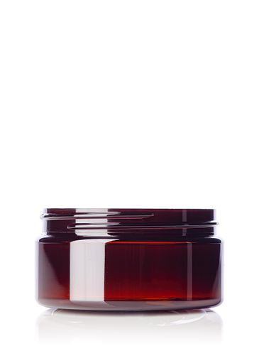8 oz amber PET plastic single wall jar with 89-400 neck finish