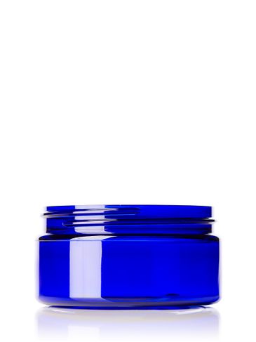 8 oz cobalt blue PET plastic single wall jar with 89-400 neck finish