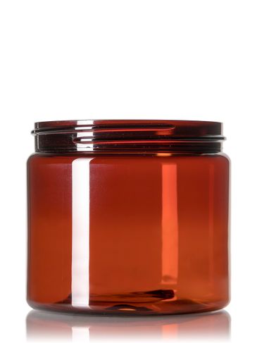 16 oz amber PET plastic single wall jar with 89-400 neck finish