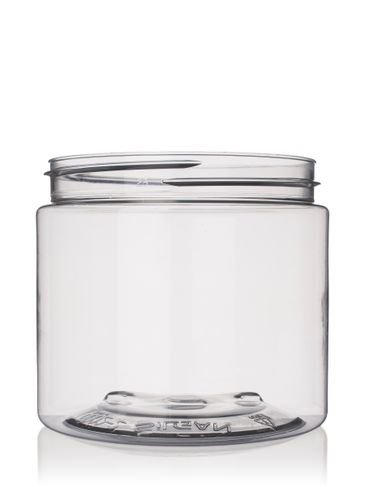 16 oz clear 25% PCR PET plastic single wall jar with 89-400 neck finish