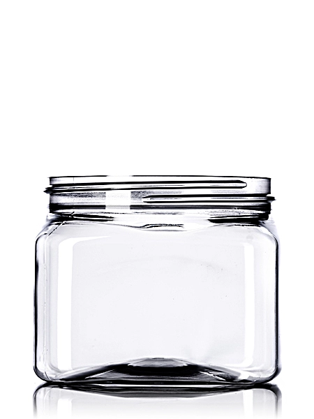 16 oz Clear PET Plastic Square Firenze Jar – J072