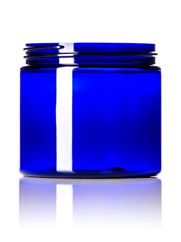 16 oz cobalt blue PET plastic single wall jar with 89-400 neck finish