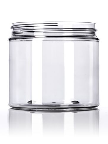 16 oz clear PET plastic single wall heavy gram weight jar with 89-400 neck finish