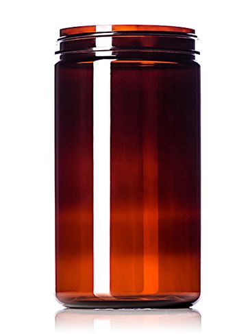32 oz amber PET plastic single wall jar with 89-400 neck finish