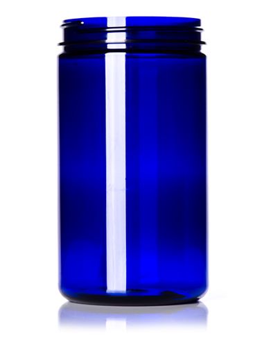 32 oz cobalt blue PET plastic single wall jar with 89-400 neck finish