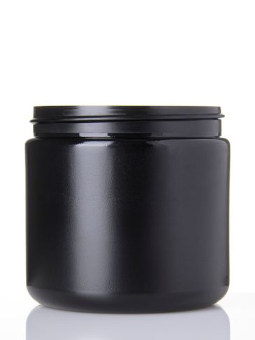 16 oz black HDPE plastic single wall jar with 89-400 neck finish