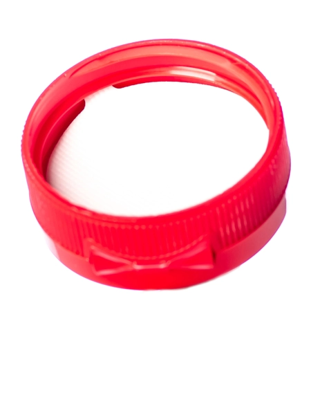 Red PP Plastic 38-400 Ribbed Skirt Hinged Flip Top Dispensing Cap – L001R