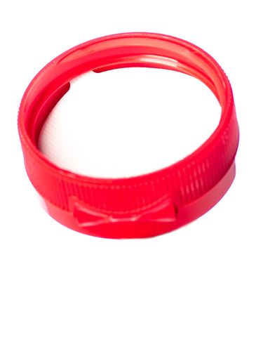 Red PP plastic 38-400 ribbed skirt hinged flip top dispensing cap with unprinted pressure sensitive (PS) liner (0.25 inch orifice)