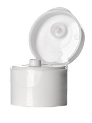 White PP plastic 20-410 smooth skirt unlined hinged flip top snap dispensing lid (0.125 inch orifice)