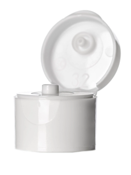 White PP Plastic 20-410 Smooth Skirt Unlined Hinged Flip Top Snap Dispensing Lid – L006