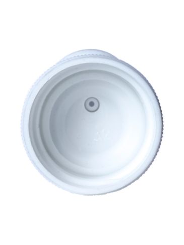 White PP plastic 24-410 ribbed skirt unlined hinged flip top snap dispensing lid (0.125 inch orifice)
