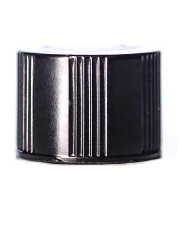 Black phenolic 8-425 lid with pulp and polyethylene (PPE) liner