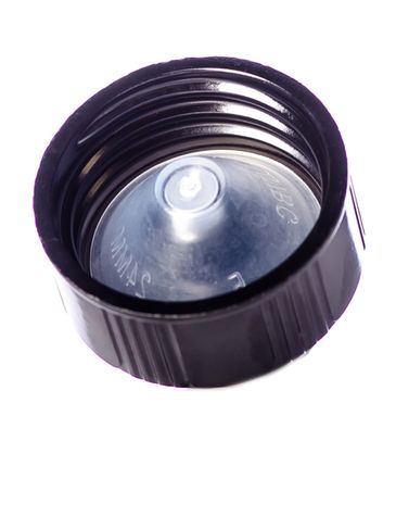 Black phenolic 24-400 lid with LDPE polycone liner