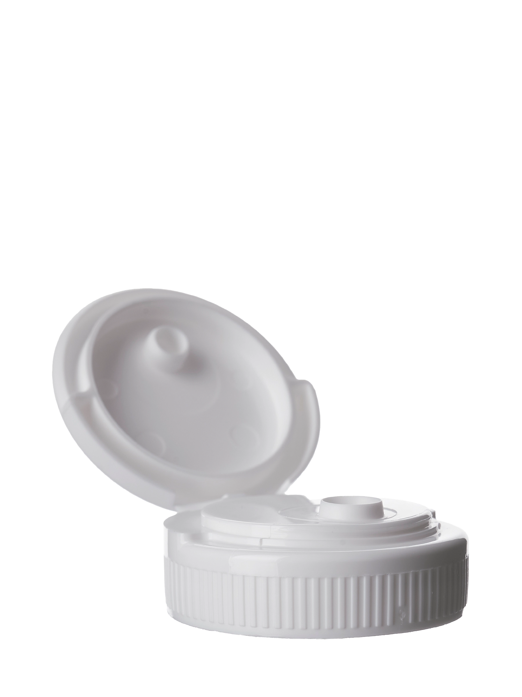 White PP Plastic 38-400 Ribbed Skirt Hinged Flip Top Snap Dispensing Lid – L094WHP1