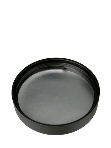 Black PP plastic 70-400 child-resistant smooth pictorial lid with unprinted universal heat induction seal (HIS) liner