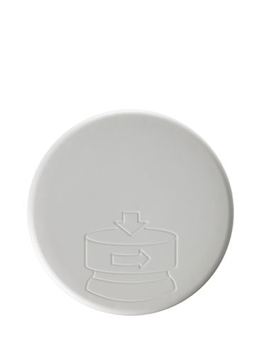 White PP plastic 70-400 child-resistant smooth pictorial lid with unprinted universal heat induction seal (HIS) liner