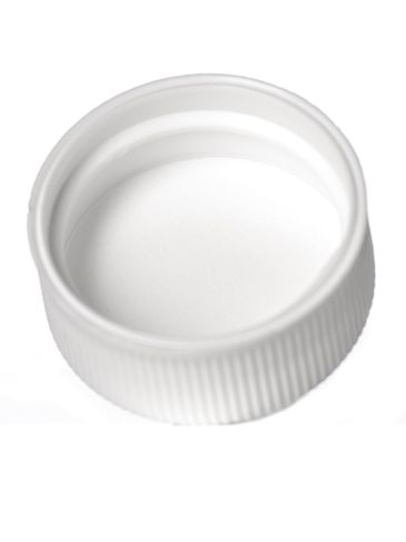 White PP plastic 24-400 ribbed skirt lid with foam liner